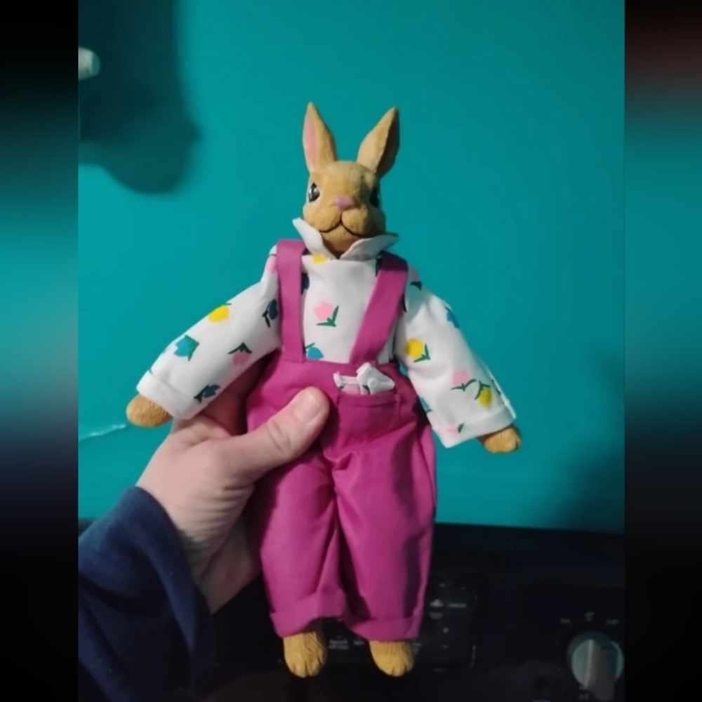 Easter Carlton Cards Bunny Rabbit Resin Head, Arms & Legs Soft Body Doll 10"